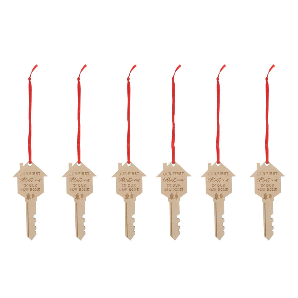 

6pcs Thick Wooden Key Shape Housewarming Gift Christmas Tree Decoration