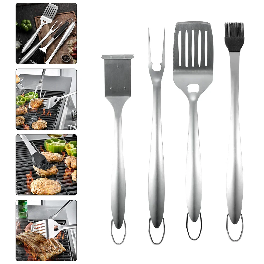 

4Pcs Practical Outdoor Grilling Supplies Stainless Steel BBQ Tools Kit (Silver)