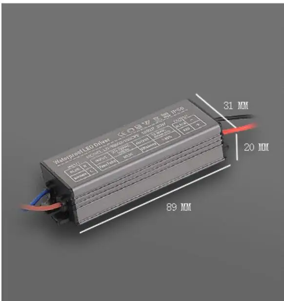 

10 series 2 parallel 20W IP66 CE Waterproof Constant Current Driver AC90-260V DC18-36V 600mA for High Power LED high PFC=0.98