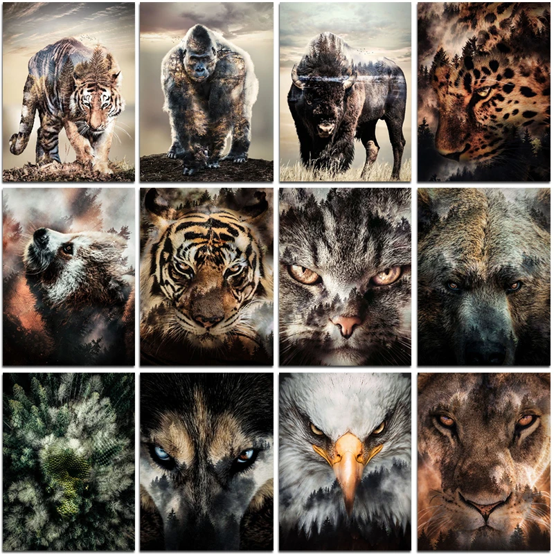 

Полноразмерная алмазная живопись, животные, тигр, леопард, Орел, орангутан, змея, вышивка крестиком, 5D мозаика, украшение для дома