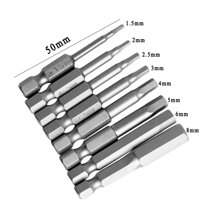 

8PCS 1/4" 50mm Hex H1.5-H8 Screwdriver Bit Set Repair Tools Screwdrivers Kit Hex Shank H 2 H 2.5 H3 H8 Drill Bit For Hand Tool