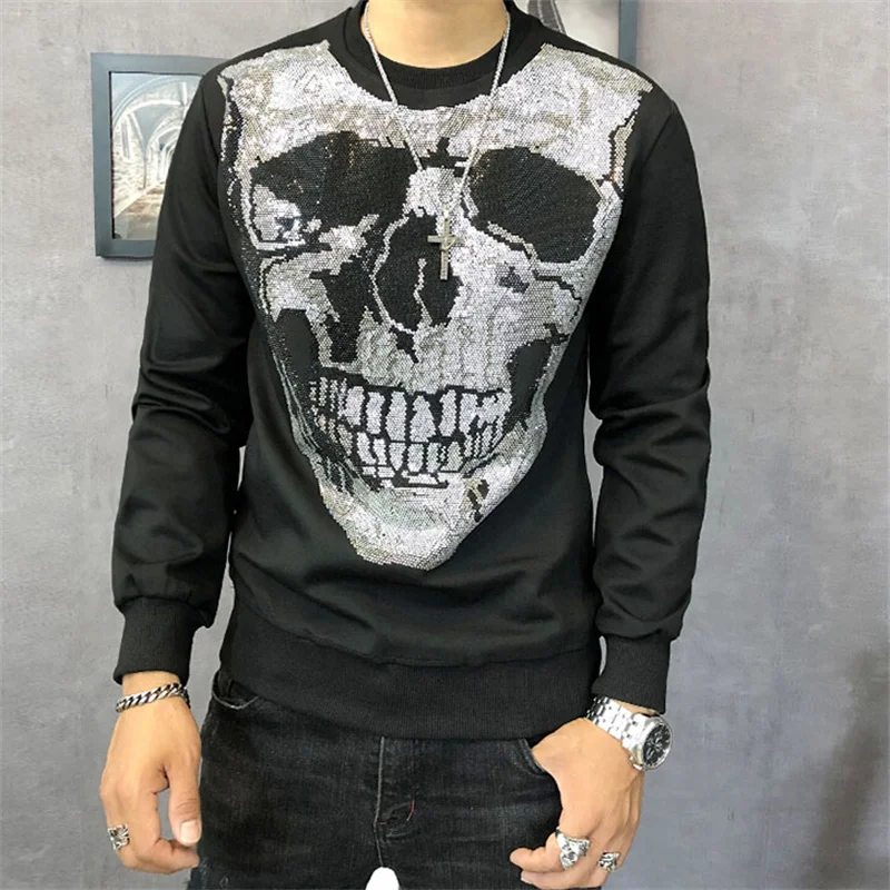 

Winter And Autumn New Hot Trend Men's Hoodie Hip Hop Casual Warm Joker Sweatshirt Asian Size High Quality Rhinestone Skull