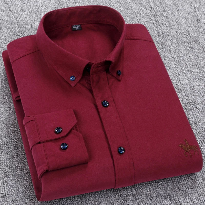 Red Мужская рубашка в Оксфордском стиле из хлопка размера плюс 4XL, Однотонная рубашка на пуговицах с длинным рукавом высокого качества для деловых мужчин, умная Повседневная рубашка - Цвет: Red