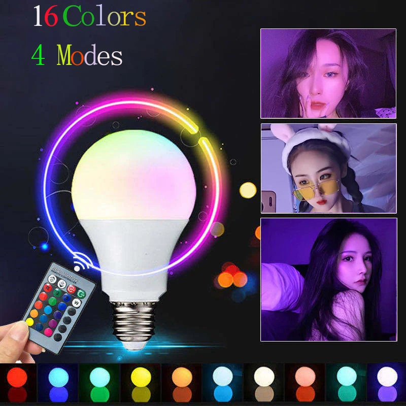 Цветная светодиодная RGB Лампочка E27 110 220 В светильник лампочка с дистанционным