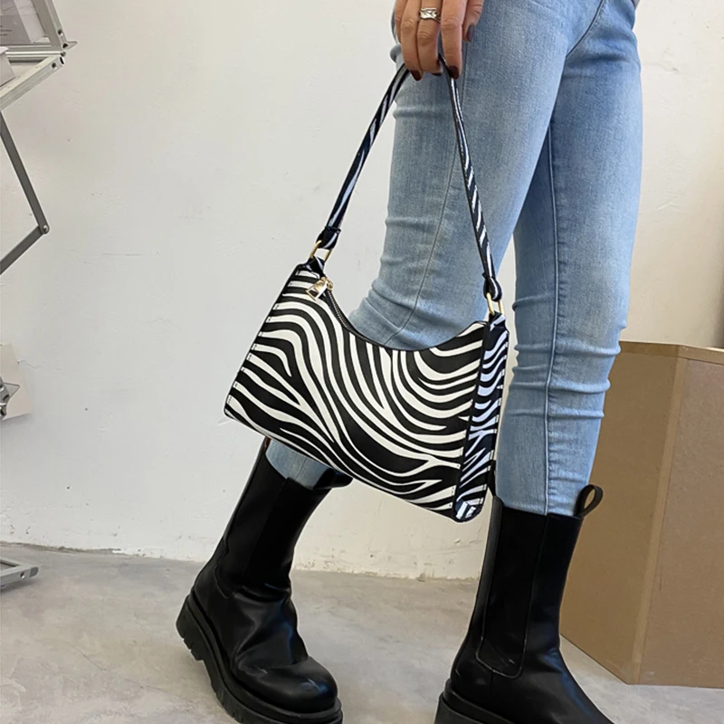 

Fashion Zebra Print Women Luxury Handbag PU Leather Simple Underarm Shoulder Bags Female Daily Design Baguette Totes Purse Pouch