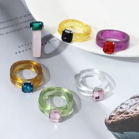 1pcs colorful transparent resin acrylic crystal rhinestone simple geometric square round rings set for women trendy jewelry