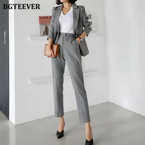 Женский брючный костюм BGTEEVER, из двух предметов, блейзер с длинным рукавом, однотонный, элегантный офисный брючный костюм, осень 2021