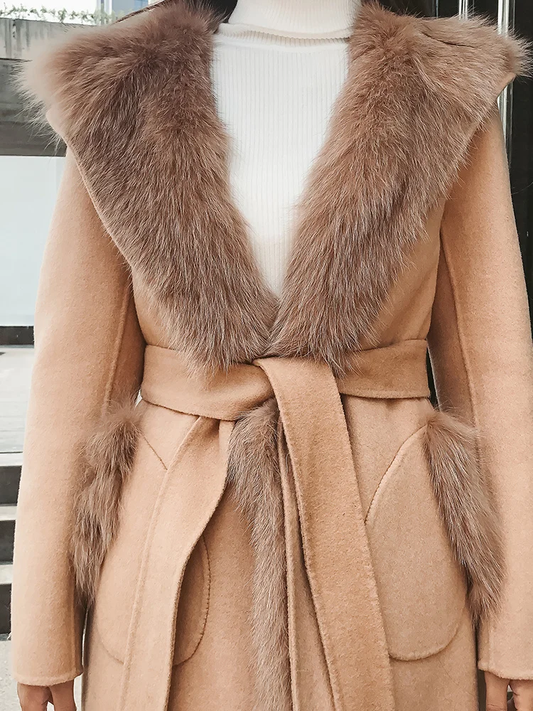 

Autumn Winter Coat Women Real Fox Fur Coat Female Jacket Real Wool Coat Women Double Side Woolen Coats Manteau Femme MY