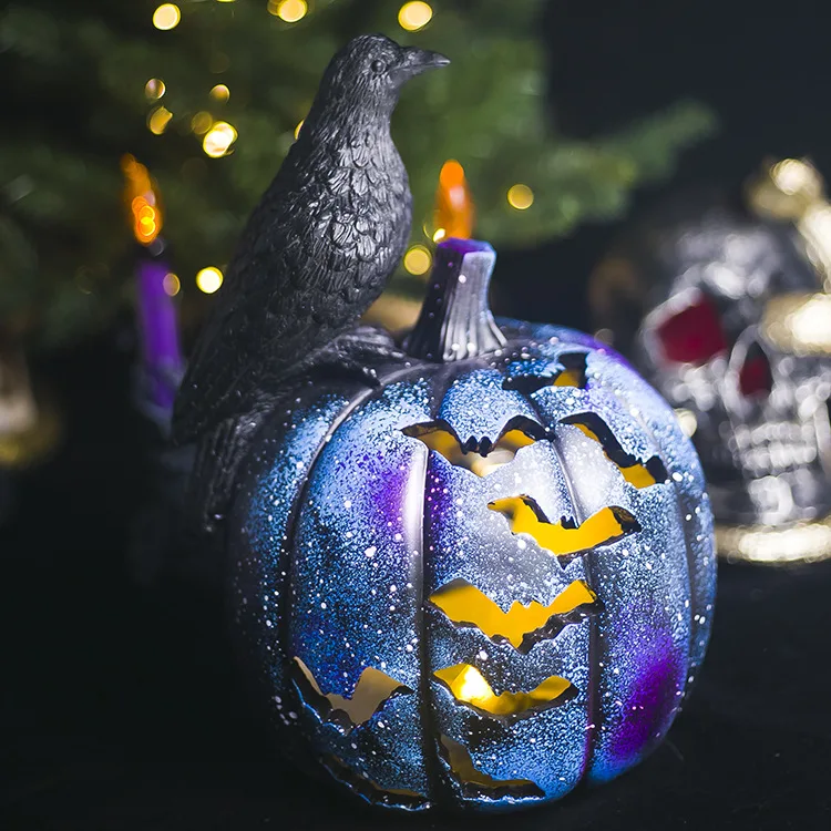 

Halloween Decorations New Hollow Out Bat Pumpkin Lantern Ghost Festival Resin Solid Crow Decorations