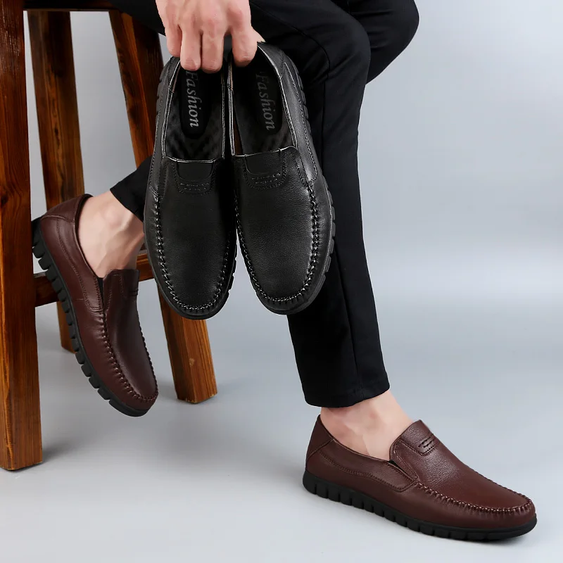 

Men genuine Leather Casual Shoes Slip-on Office Daily Men Footwear loafers handmade sewing fashion Moccasins Zapatos De Barco