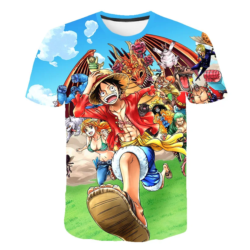 

2021 New One Piece Luffy 3D T shirt Boys and Girls Children Casual Streetwear Printed T-shirt Anime summer Tops Tees 4-14Y