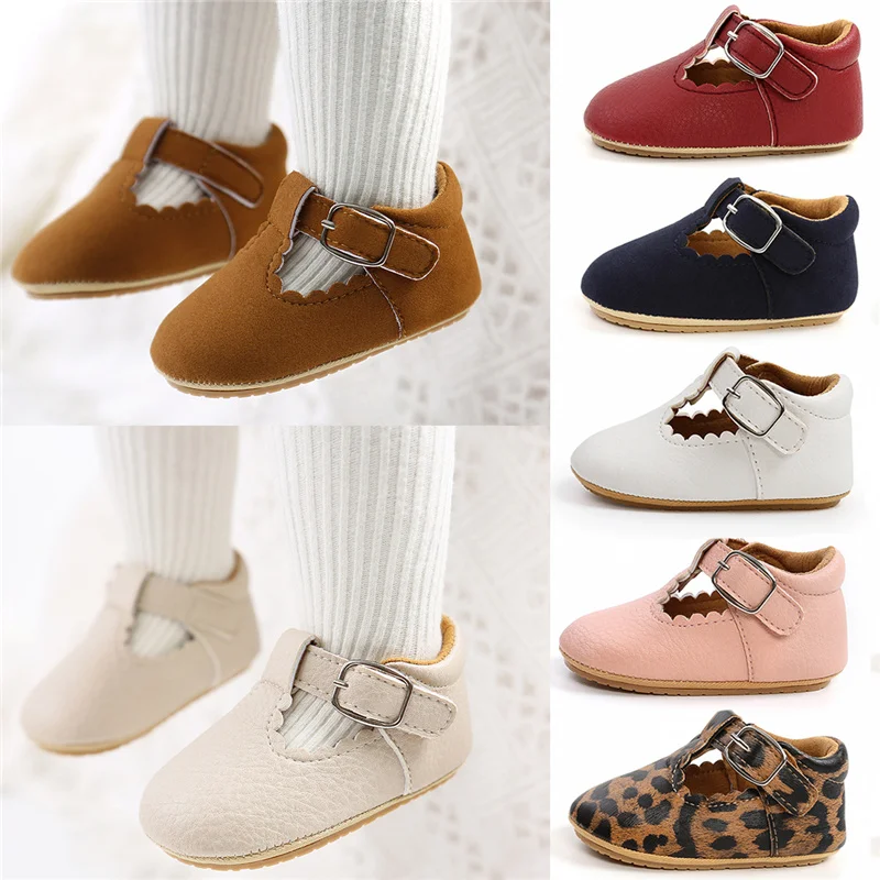 

Infant Baby Girl Crib Shoes Princess Shoes Solid Color Mary Jane Shoes PU Leather Soft Non-Slip Footwear