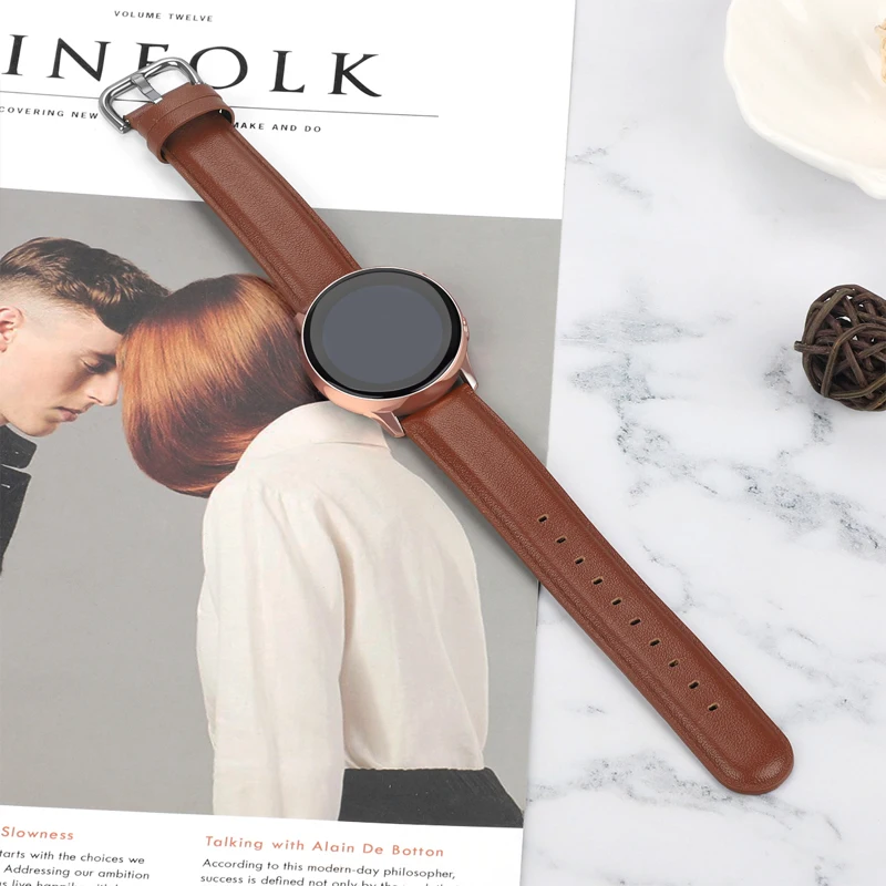 20mm 22mm Genuine Leather Strap for Samsung Galaxy Watch 4 strap 42mm Huawei Active2 40mm 44mm Leather Band Steel Clasp Strap