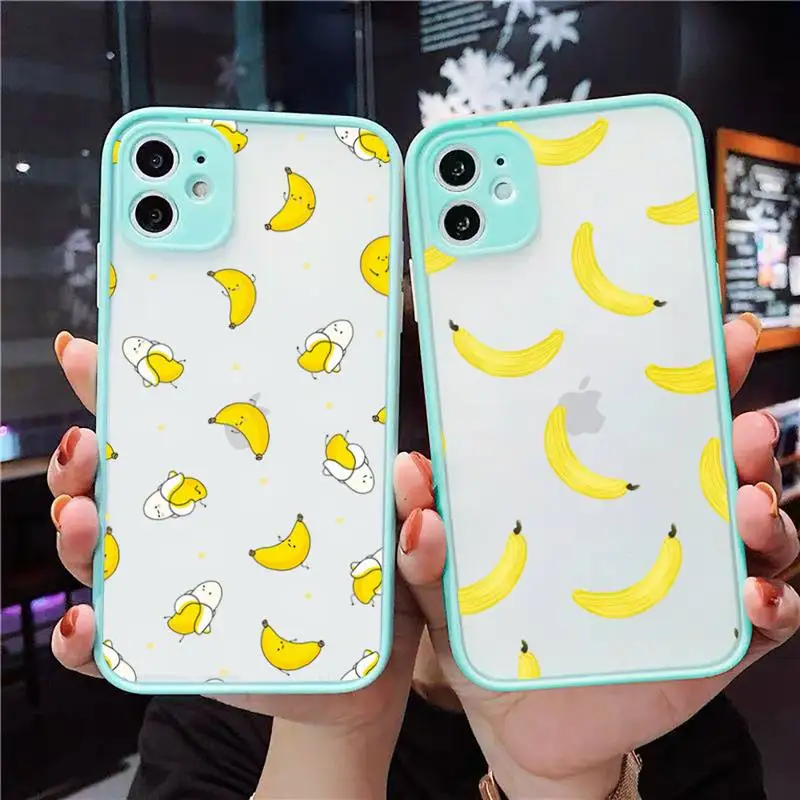 

Cartoon fruit banana lovely cute Phone Case Matte Transparent for iPhone 7 8 11 12 s mini pro X XS XR MAX Plus cover funda