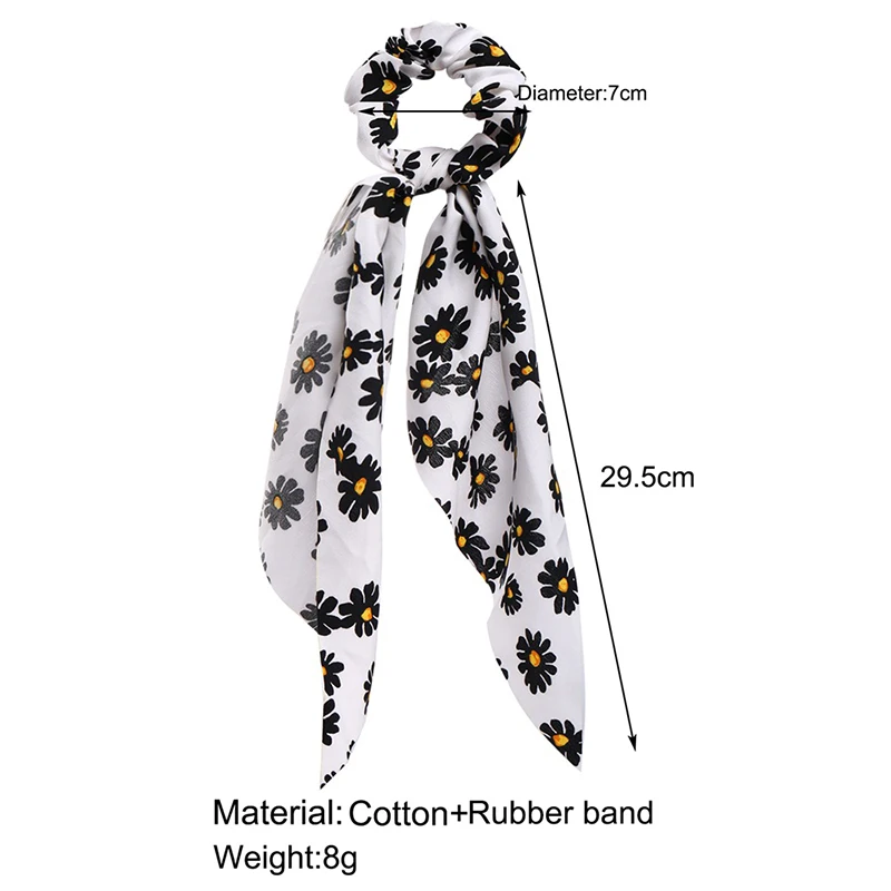 

Simple Daisy Floral Print Scrunchies Women Hair Ties Elastic Hair Band Bow Knotted Hair Rope Long Streamers Women Ponytail Scarf