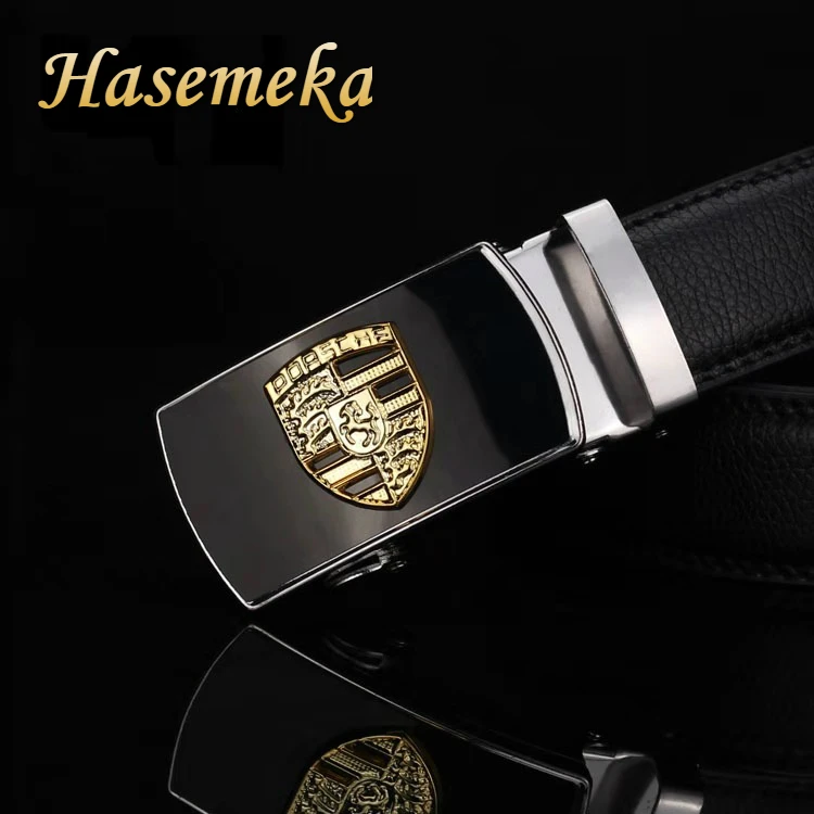P New Men Belt Male Genuine Leather Strap Belts For Men Top Quality Automatic Buckle black Belts Cummerbunds cinturon hombre - Цвет: P
