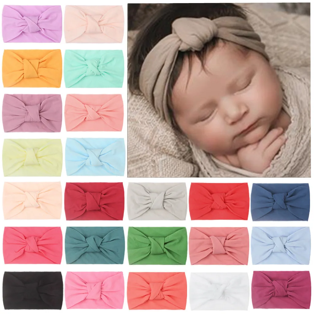 

Baby Nylon Headwear Solid Color Eslatic Knotted Headband Turban Baby Girl Hairband Girl Hair Accessories