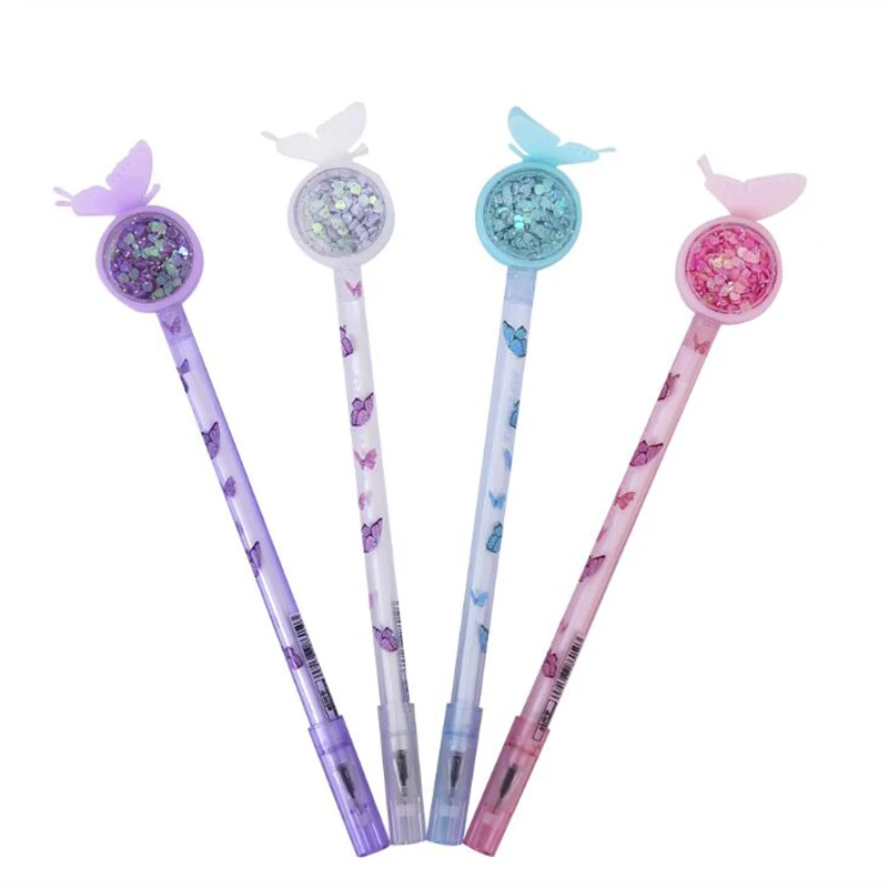 

Butterfly Flying Sequins Gel Pen Black Blue Ink Needle Tip Plastic Color Pen for Writting Office Stationery School Supplies 1PCS
