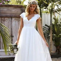 elegant short sleeve prom dresses tea length lace tulle v neck beach bridal gowns vestidos elegantes para mujer robes de soir%c3%a9e