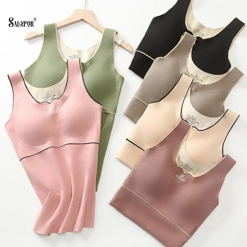 

SALSPOR Women Winter Thick Tanks Underwear Warm Shapewear Padded Push Up Lingerie Skin-Friendly Soft Crop Top