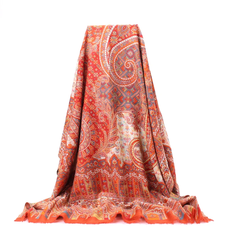 Orange Wrap Female Shawls Cachecol Feminino Large Size Hijabs Handmade Embroidery Mujer Bufanda Artificial Cashmere Muffler