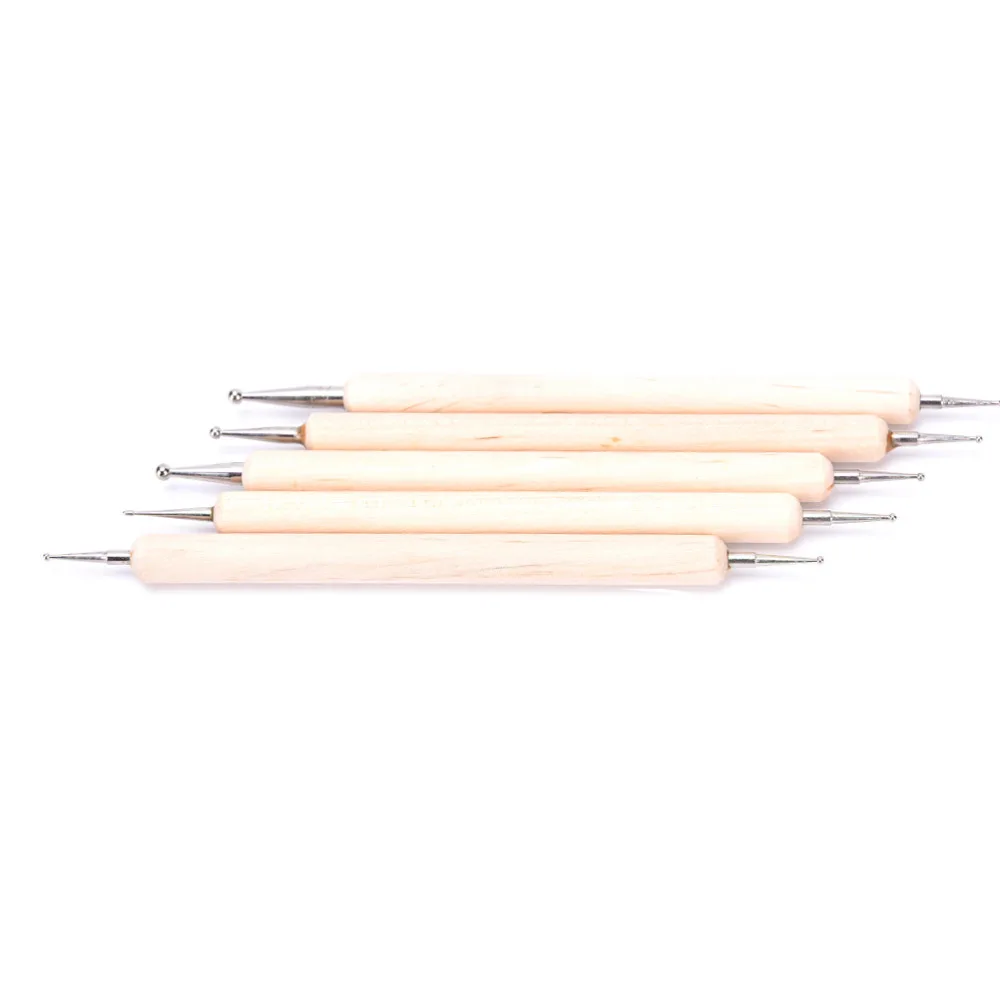 

Professional 5 Pcs/lot 2 Way Nail Art Wood Pen DOTTING Marbleizing Painting Tool Easily Pick Up Pen Manicure