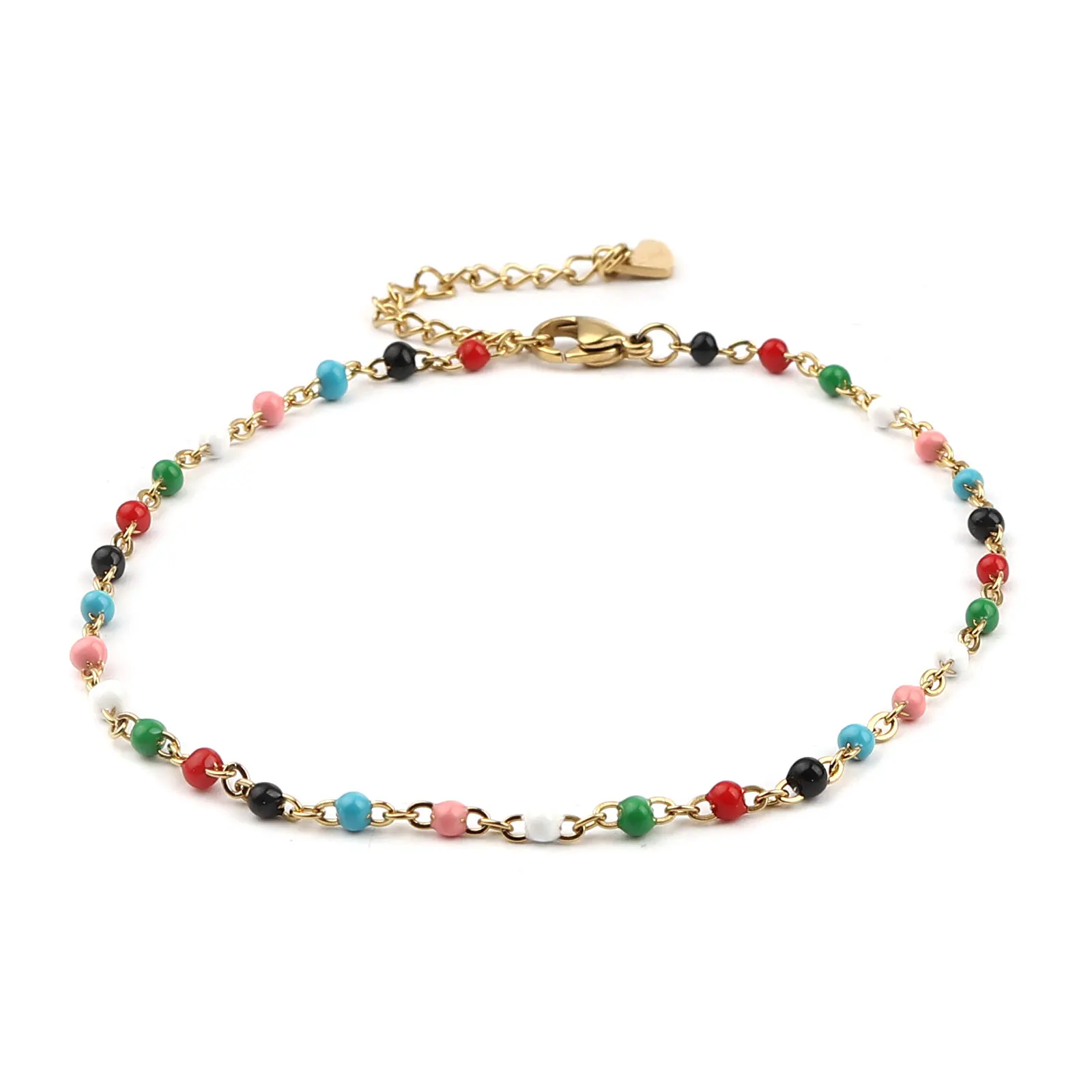 

Bohemia Stainless Steel Anklet With Enamel Beads Gold Color Leg Chain Women Girl Summer Foot Bracelets Multi-color Jewelry Gift