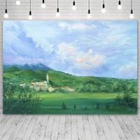 mehofond pastoral oil painting style backdrop grassland blue sky town portrait photography background props photo wallpaper bann