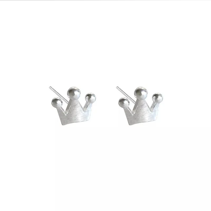 

s925 sterling silver jewelry with small crown cute temperament hypoallergenic ear piercing basic earrings for female gift