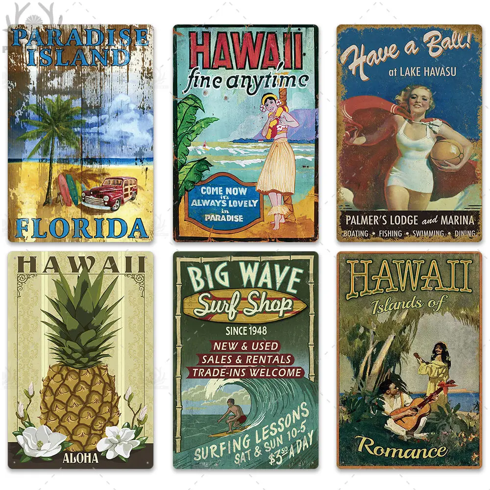 beach retro tin sign plaque metal vintage summer wall sign beach decor for beach bar beach house seaside decorative metal sign free global shipping