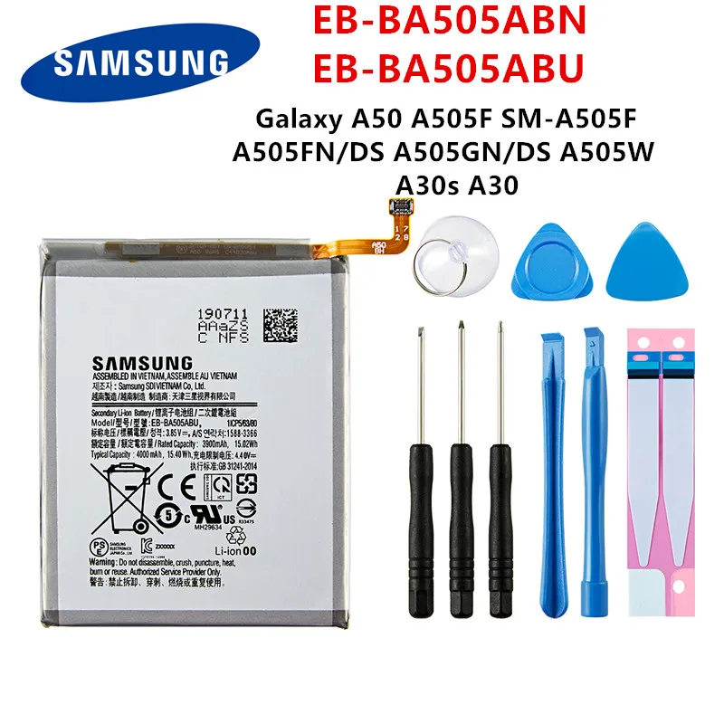 SAMSUNG оригинальная EB BA505ABN BA505ABU 4000 мА/ч батарея для Galaxy A50 A505F SM A505FN/DS/GN A505W A30s A30 +