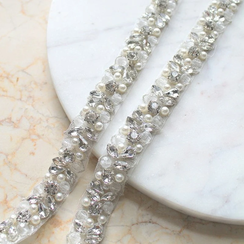 

2cm Wide Pearl Beads Rhinestone Beaded Chain Wedding Dress Belt Costumes Supplies