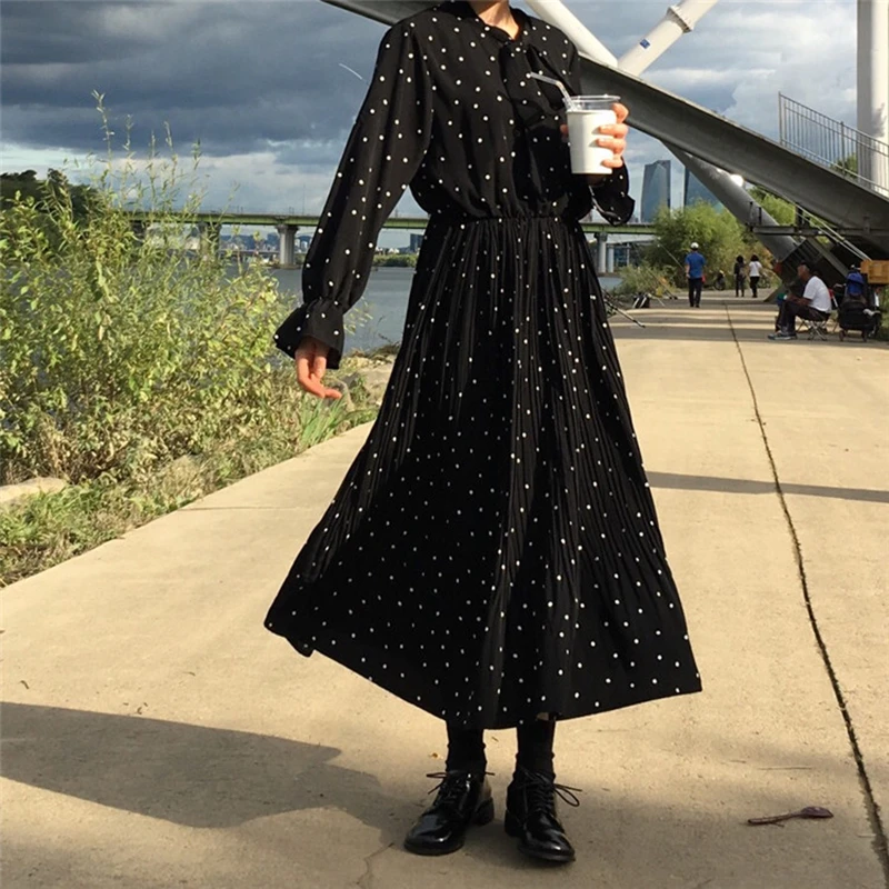 Женские весенние шифоновые платья с длинным рукавом и галстуком бабочкой