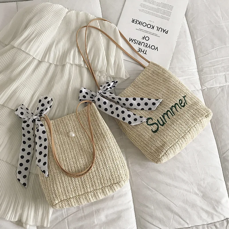 

Straw Bag 2019 New Fashion Wooden Clip Women Shoulder Bag Summer Travel Beach Bag Luxury Handbags Women Bags Designer Pochette