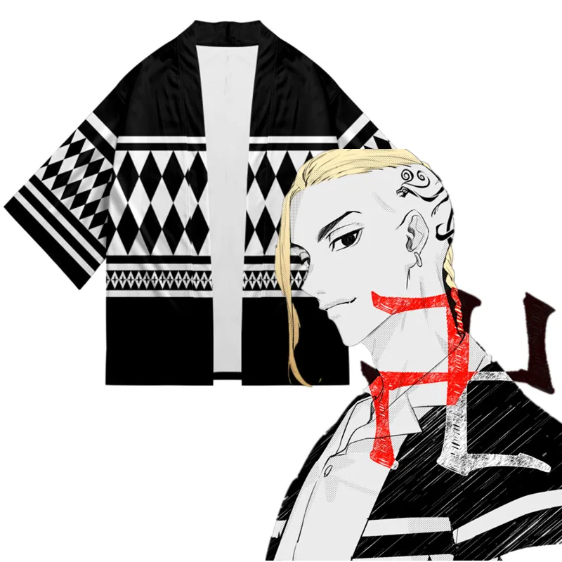 

Anime Cosplay T-shirt Cloak of Draken Manji Gang Summer Haori Kimono Tee Men Short-sleeve Tokyo Revengers Costume