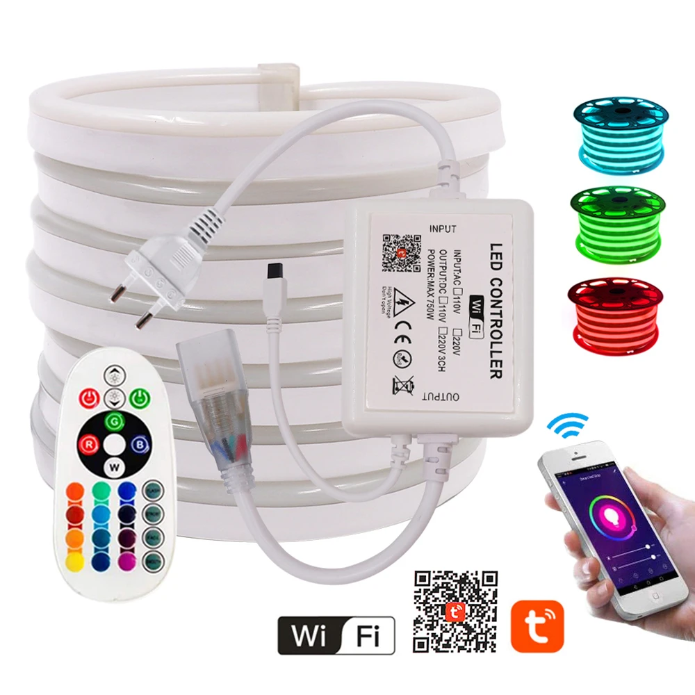 Цветная (RGB) неоновый светильник Wi-Fi Управление RGB Светодиодные ленты + пульт