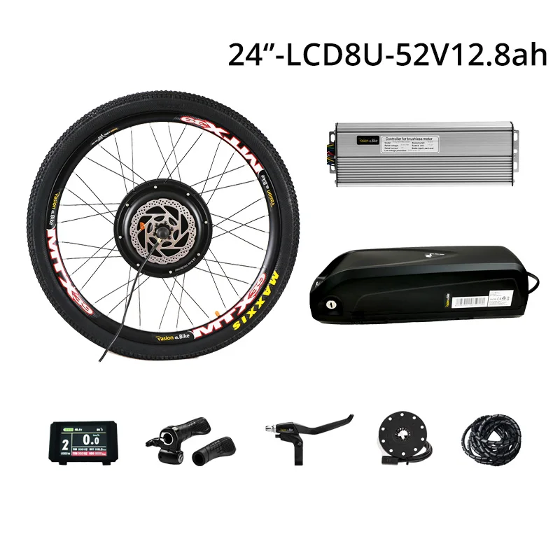 24in 52v12.8ah LCD8 48 в 1500 Вт комплект для переоборудования электрического велосипеда с батареей 7 скоростей Мотор колеса 52V12. 8AH e велосипед батарея 2A зарядное устройство электродвигатель колеса - Цвет: 24in 52v12.8ah LCD8