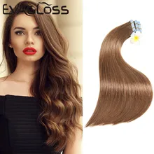 EVAGLOSS, натуральные человеческие волосы Remy на ленте для наращивания, 10 шт., 20 шт., 40 шт., волосы на Клейкой Ленте для наращивания, 1" /16"/20"