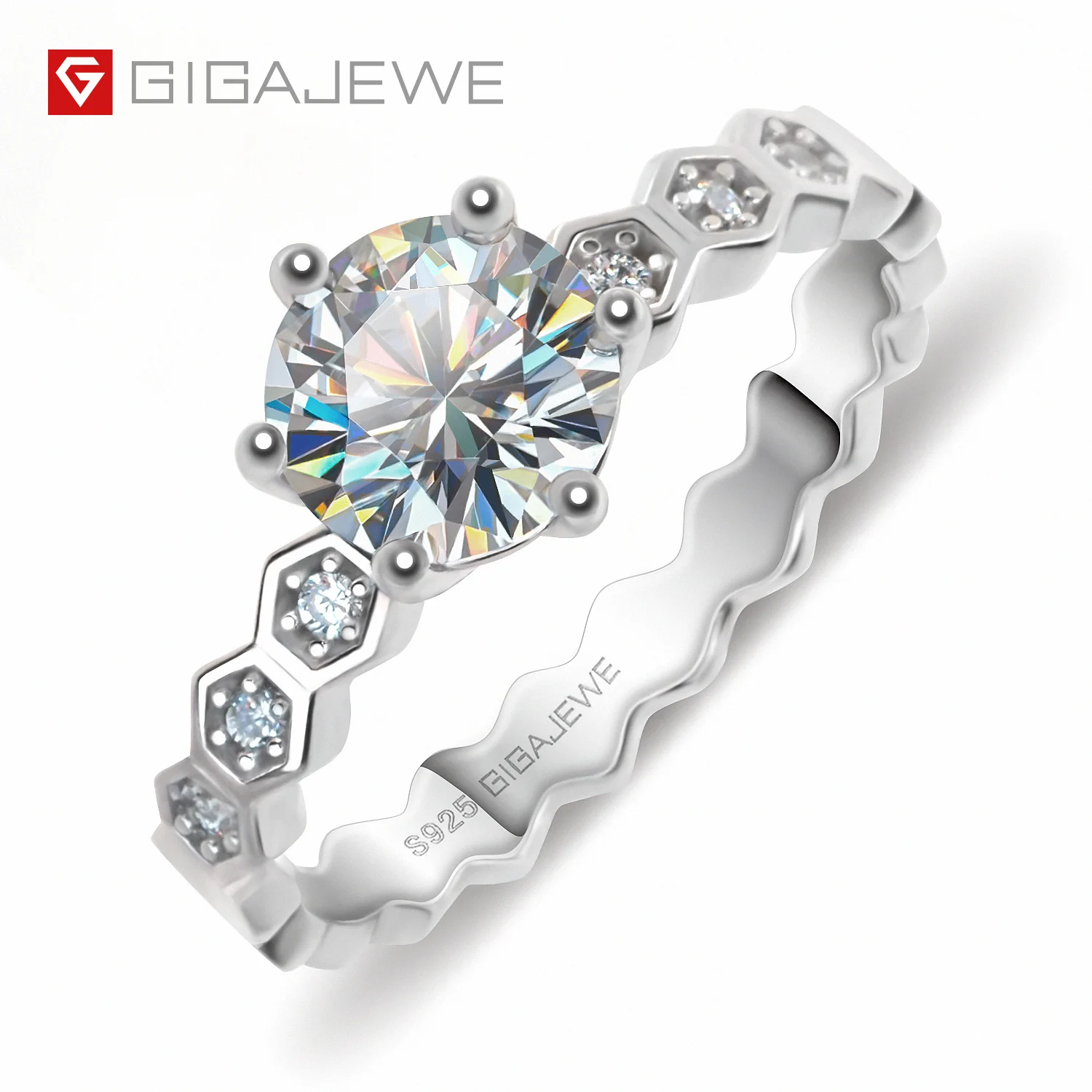 GIGAJEWE 1.0ct 6 5 мм EF Круглый 18K покрытый белым золотом 925 Серебряное моиссанитовое