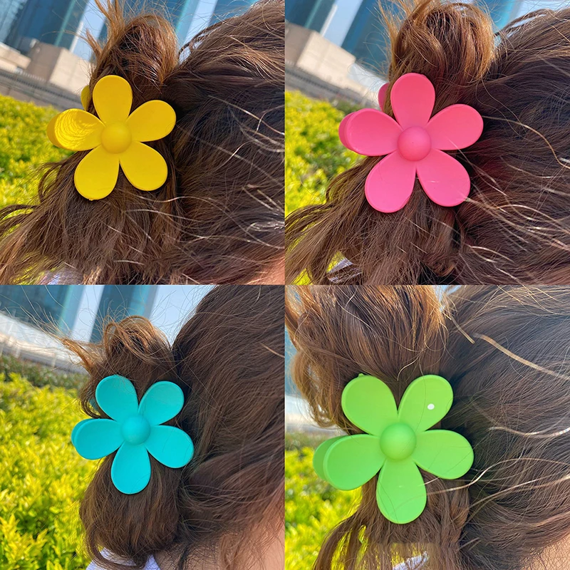

Flower Shaped Hair Claws Women Candy Colors Hair Crab Clamps Hairdress Hairpins Grab Clip Large Floral Shape