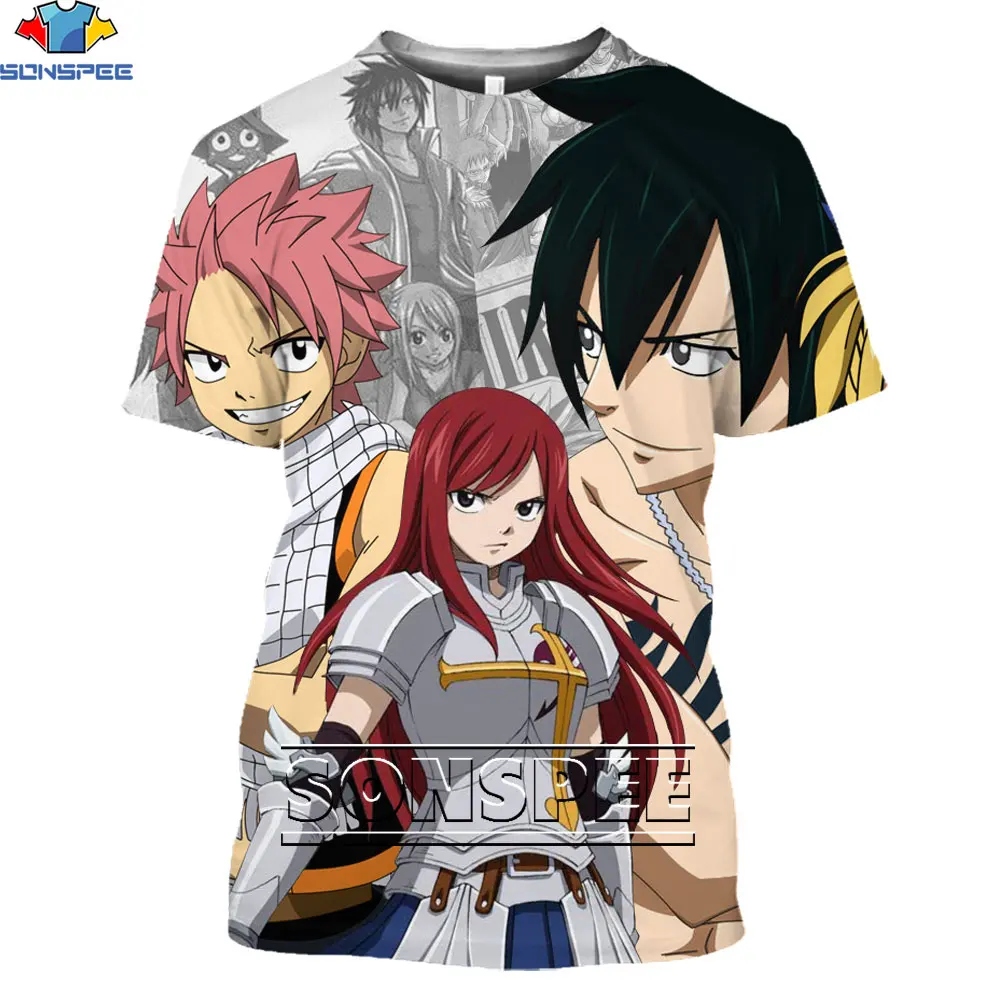 

SONSPEE Japan Fairy Tail Anime Character 3D Men's T-shirts Summer Casual T Shirts Fashion Streetwear Short Sleeve Harajuku Top