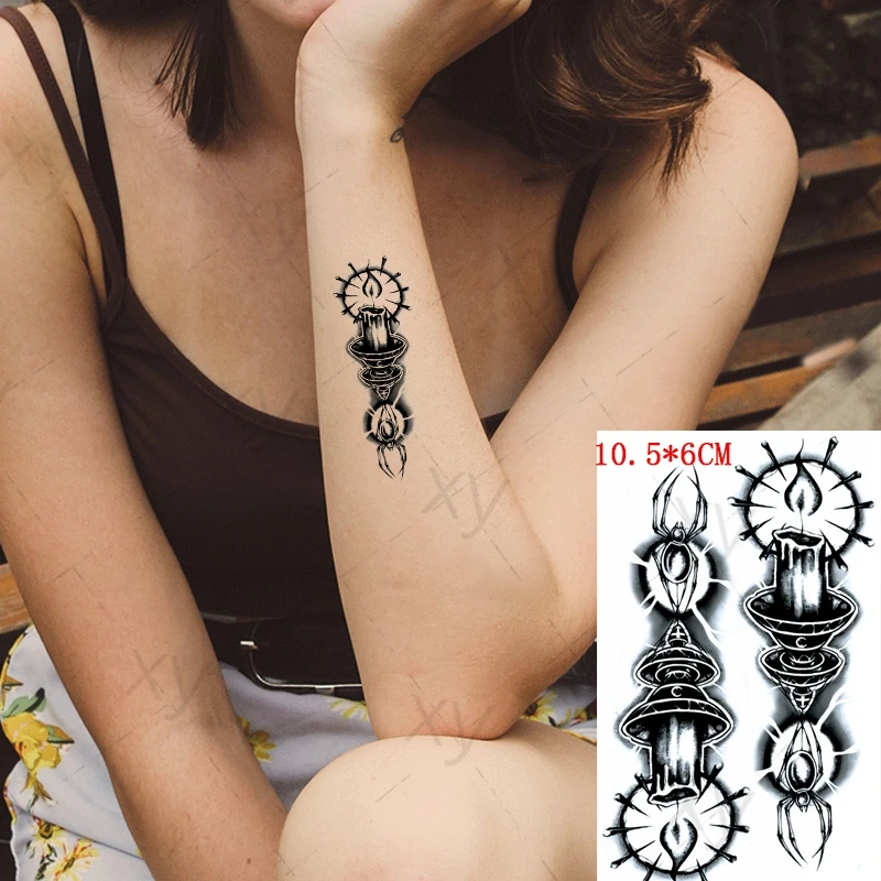 Waterproof Temporary Tattoo Stickers Spider Candle Moon Cross Children Black Body Art Fake Tattoos for Men Women |