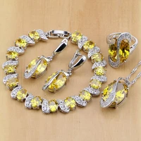 trendy 925 sterling silver bridal jewelry yellow cubic zirconia jewelry sets for women earringspendantnecklaceringsbracelet