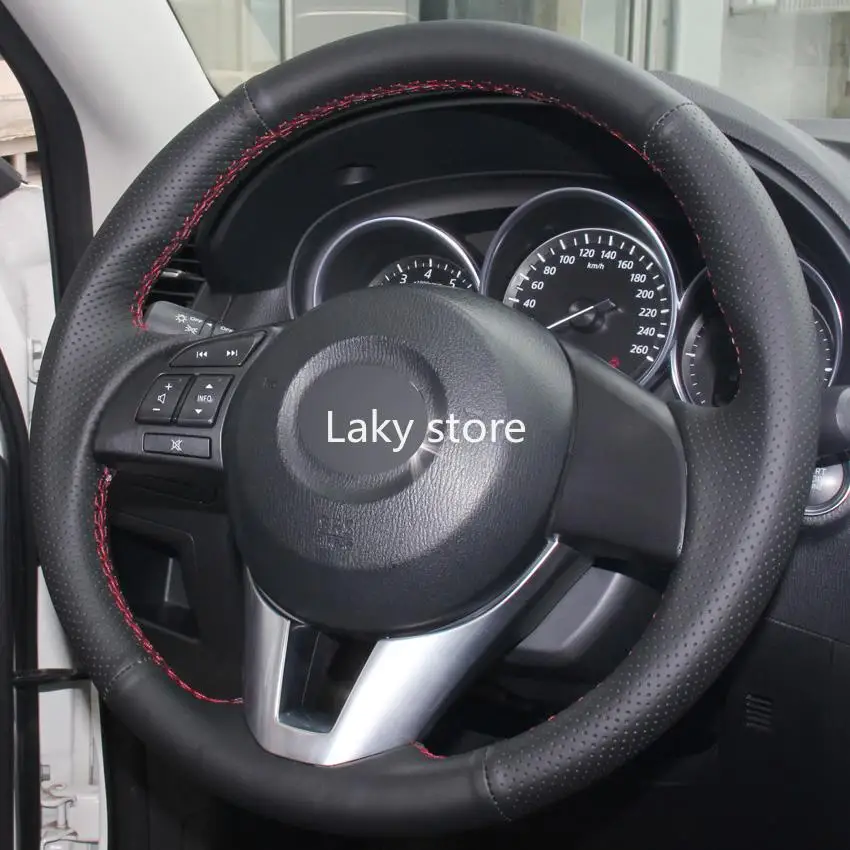 

DIY Hand-stitched Original Leather Car Steering Wheel Cover For Mazda CX-5 CX5 Atenza Mazda 3 CX-3 Scion 2014-2016 15in 38cm