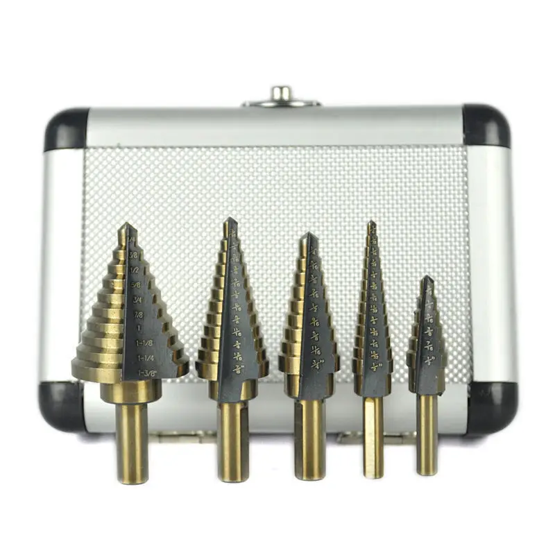 

High Quality 5PCS 50 Sizes HSS Cobalt Multiple Hole Step Cone Drill Bit Set Tools Drill Bits With Aluminum Case