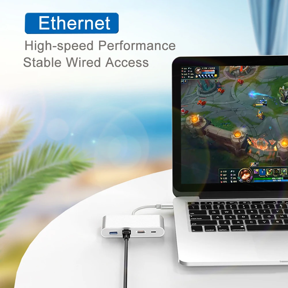 Адаптер-концентратор Thunderbolt3 для ноутбуков и планшетов Тип C-HDMI Gigabit Ethernet Lan RJ45 USB-C