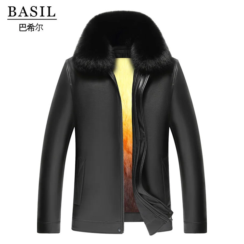 

Fur Luxury Leather Coat Men's Short Mink Liner Fox Fur Collar Sheep Skin Middle-aged And Elderly Winter Coat Men