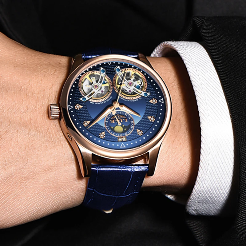 LIGE новые мужские часы автоматические механические Tourbillon высококачественные из