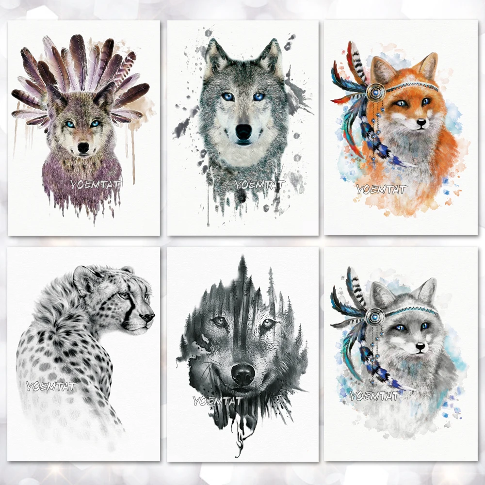 

Waterproof Temporary Tattoo Sticker Wild style fox wolf pattern tattoo Water Transfer body art fake tattoo for women men