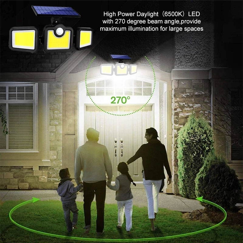 

2021 78LED Solar Light 3 Head Solar Lamp PIR Motion Sensor Spotlight Waterproof Outdoor Adjustable Angle Lights for Garden Wall
